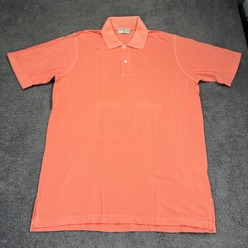 Fedeli Polo Shirt Mens 58 XL Pink Coral Made Italy Pique Classic Preppy Fall